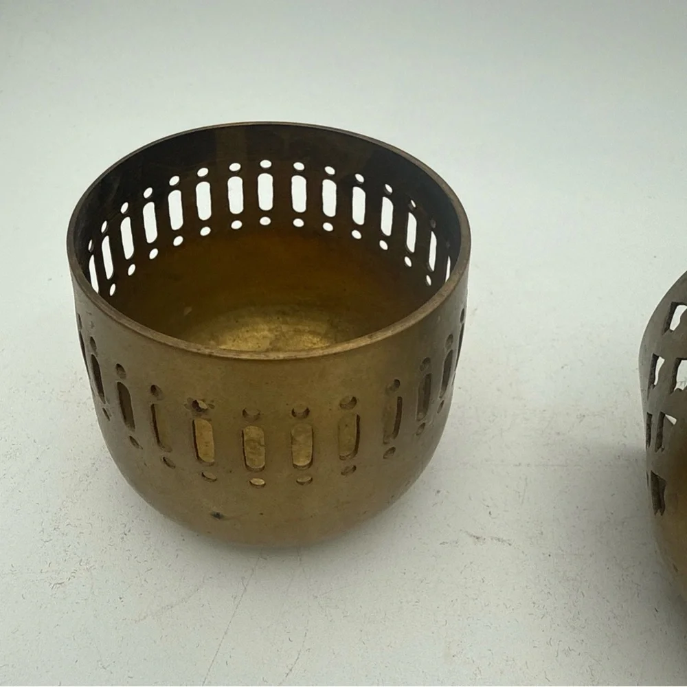 VTG  Brass votive/ Tealight Cardholders Cutout Patterns Bohemian Style India